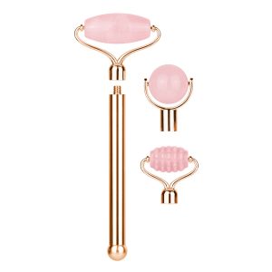 Lindo Rose Quartz Roller Set with Interchangeable Heads